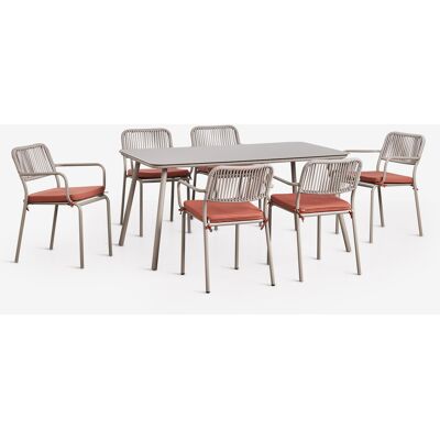 SKLUM Set Da Tavolo Rettangolare 160x90 Cm E 6 Sedie Da Giardino Impilabili In Corda Intrecciata Arhiza SKLUM Set Da Tavolo Rettangolare 160x90 Cm E 6 Sedie Da Giardino Impilabili In Corda Intrecciata Arhiza