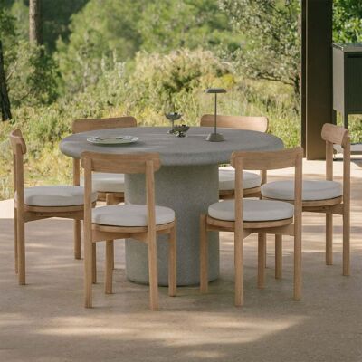 SKLUM Set Da Tavolo Rotondo Ø120 Cm In Cemento Emiria E 6 Sedie Da Giardino In Legno Di Acacia Nualis SKLUM Set Da Tavolo Rotondo Ø120 Cm In Cemento Emiria E 6 Sedie Da Giardino In Legno Di Acacia Nualis