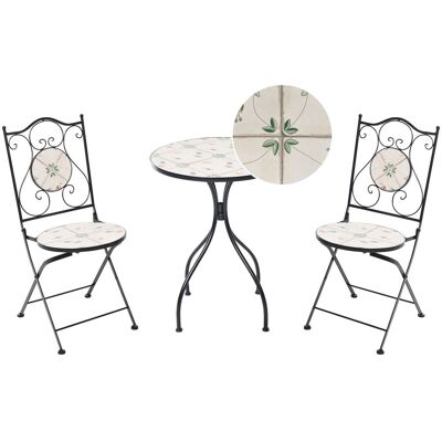 BELIANI Set Da Bistrot In Stile Ferro Battuto Pieghevole Con Piastrelle In Mosaico Ceramica Nero Carona BELIANI Set Da Bistrot In Stile Ferro Battuto Pieghevole Con Piastrelle In Mosaico Ceramica Nero Carona