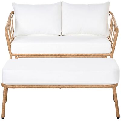 BELIANI Divano Da Giardino 2 Posti Con Panca In Rattan Pe Struttura In Acciaio E Gambe In Metallo Cuscini Bianco Sporco Arredo Da Esterno Marrone Chiaro Follo BELIANI Divano Da Giardino 2 Posti Con Panca In Rattan Pe Struttura In Acciaio E Gambe In Metallo Cuscini Bianco Sporco Arredo Da Esterno Marrone Chiaro Follo