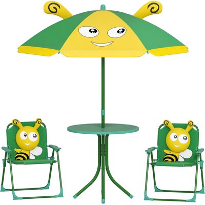 BEYAMIS Set Di Mobili Da Giardino Per Bambini, Composto Da Sedie, Tavolo E Ombrellone, Con Motivo Ape, Nei Colori Verde E Giallo. BEYAMIS Set Di Mobili Da Giardino Per Bambini, Composto Da Sedie, Tavolo E Ombrellone, Con Motivo Ape, Nei Colori Verde E Giallo.