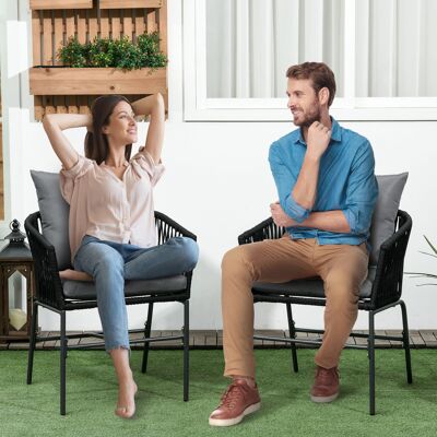LEMONBEST Set Di 2 Sedie Da Giardino Con Cuscini, Stile Boho Con Seduta Curva, Struttura In Metallo 57x60x71 Cm, Capacità Di Carico 120 Kg, Colore Nero LEMONBEST Set Di 2 Sedie Da Giardino Con Cuscini, Stile Boho Con Seduta Curva, Struttura In Metallo 57x60x71 Cm, Capacità Di Carico 120 Kg, Colore Nero