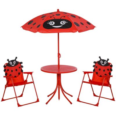 EASY COMFORT Easycomfort Set Tavolo Da Giardino Con 2 Sedie Pieghevoli E Ombrellone Per Bambini In Metallo E Poliestere, Rosso EASY COMFORT Easycomfort Set Tavolo Da Giardino Con 2 Sedie Pieghevoli E Ombrellone Per Bambini In Metallo E Poliestere, Rosso