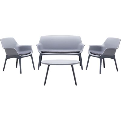BICA - Luxor Set Salotto Da Giardino Con Due Poltrone Un Divano E Un Tavolino In Polipropilene Grigio/antracite Per Esterni E Interni BICA - Luxor Set Salotto Da Giardino Con Due Poltrone Un Divano E Un Tavolino In Polipropilene Grigio/antracite Per Esterni E Interni