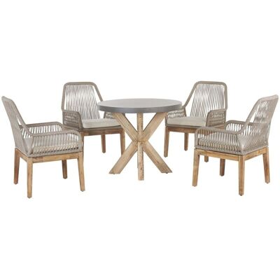 BELIANI Set Da Giardino Tavolo Rotondo In Cemento E 4 Sedie Beige Chiaro Olbia BELIANI Set Da Giardino Tavolo Rotondo In Cemento E 4 Sedie Beige Chiaro Olbia