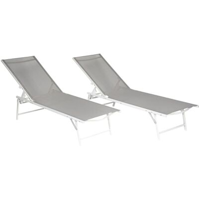 HAPPY GARDEN - Set Di 2 Lettini Pieghevoli Sicilia In Textilene Grigio - Struttura Bianca HAPPY GARDEN - Set Di 2 Lettini Pieghevoli Sicilia In Textilene Grigio - Struttura Bianca