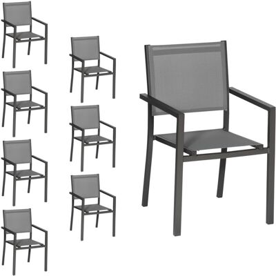 HAPPY GARDEN - Set Di 8 Sedie In Alluminio Antracite - Textilene Grigio HAPPY GARDEN - Set Di 8 Sedie In Alluminio Antracite - Textilene Grigio
