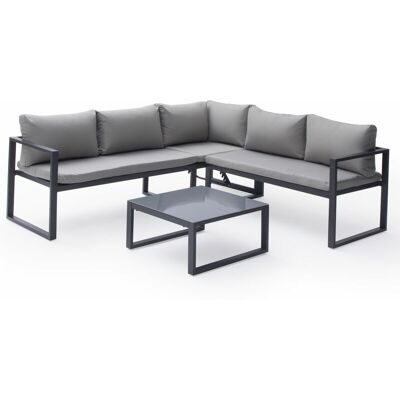 HAPPY GARDEN - Set Di Mobili Da Giardino Modulari Ibiza In Tessuto Grigio 4 Posti - Alluminio Antracite HAPPY GARDEN - Set Di Mobili Da Giardino Modulari Ibiza In Tessuto Grigio 4 Posti - Alluminio Antracite