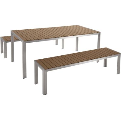 BELIANI Set Da Giardino In Alluminio Anodizzato Marrone Tavolo Rettangolare 2 Panche Nardo BELIANI Set Da Giardino In Alluminio Anodizzato Marrone Tavolo Rettangolare 2 Panche Nardo
