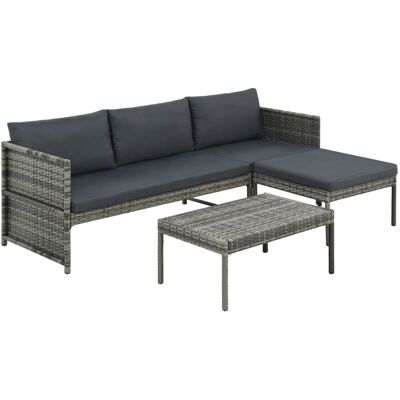 VIDAXL - Set Divani Da Giardino 3 Pz Con Cuscini In Polyrattan Grigio VIDAXL - Set Divani Da Giardino 3 Pz Con Cuscini In Polyrattan Grigio