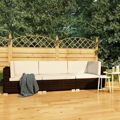 VIDAXL Set Divani Da Giardino 3 Pz Con Cuscini In Polyrattan Marrone - VIDAXL Set Divani Da Giardino 3 Pz Con Cuscini In Polyrattan Marrone -
