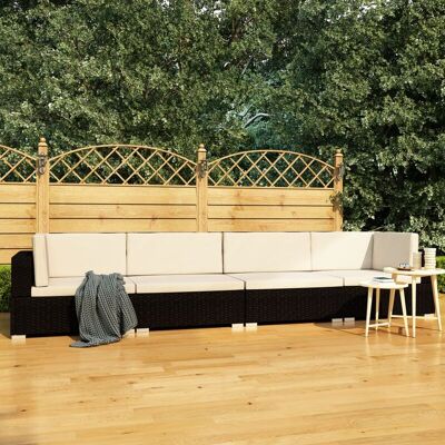 VIDAXL - Set Divani Da Giardino 4 Pz Con Cuscini In Polyrattan Nero VIDAXL - Set Divani Da Giardino 4 Pz Con Cuscini In Polyrattan Nero