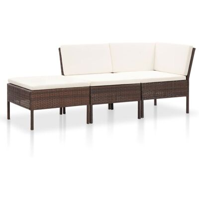 VIDAXL Set Divani Da Giardino 3 Pz Con Cuscini In Polyrattan Marrone - VIDAXL Set Divani Da Giardino 3 Pz Con Cuscini In Polyrattan Marrone -