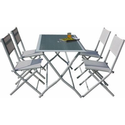 Bauer Set Tavolo E 4 Sedie Pieghevoli Da Giardino In Acciaio Astro Bianco Bauer Set Tavolo E 4 Sedie Pieghevoli Da Giardino In Acciaio Astro Bianco