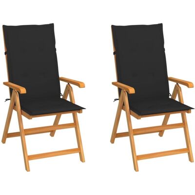 VIDAXL - Sedie Da Giardino 2 Pz Con Cuscini Neri In Massello Di Teak VIDAXL - Sedie Da Giardino 2 Pz Con Cuscini Neri In Massello Di Teak