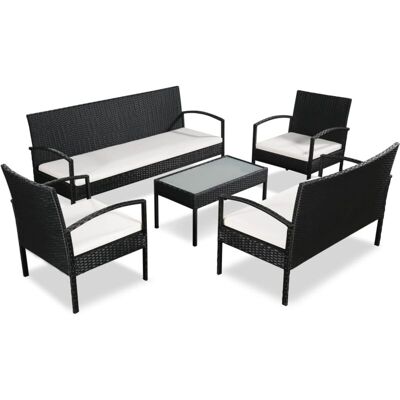 VIDAXL Set Divani Da Giardino 5 Pz Con Cuscini In Polyrattan Nero VIDAXL Set Divani Da Giardino 5 Pz Con Cuscini In Polyrattan Nero