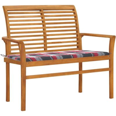 VIDAXL Panca Da Giardino Con Cuscino Rosso A Quadri 112 Cm Legno Teak VIDAXL Panca Da Giardino Con Cuscino Rosso A Quadri 112 Cm Legno Teak
