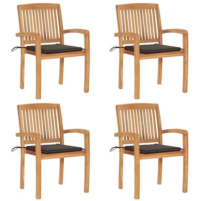 VIDAXL - Sedie Da Giardino Impilabili 4 Pz Con Cuscini Massello Di Teak VIDAXL - Sedie Da Giardino Impilabili 4 Pz Con Cuscini Massello Di Teak