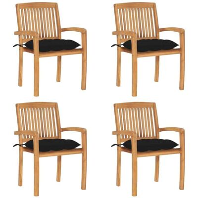 VIDAXL - Sedie Da Giardino Impilabili 4 Pz Con Cuscini Massello Di Teak VIDAXL - Sedie Da Giardino Impilabili 4 Pz Con Cuscini Massello Di Teak
