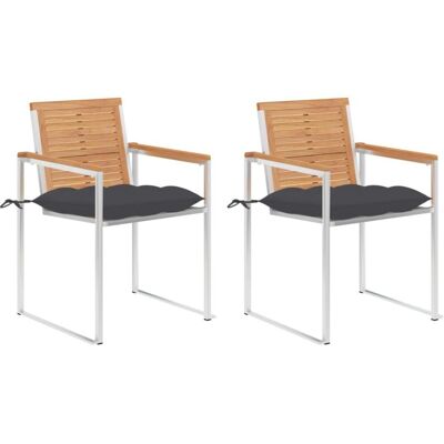 VIDAXL - Sedie Da Giardino 2 Pz Con Cuscini In Legno Di Teak E Acciaio VIDAXL - Sedie Da Giardino 2 Pz Con Cuscini In Legno Di Teak E Acciaio