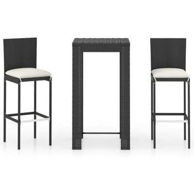 VIDAXL Set Bar Da Giardino 3 Pz Con Cuscini Polyrattan Nero VIDAXL Set Bar Da Giardino 3 Pz Con Cuscini Polyrattan Nero