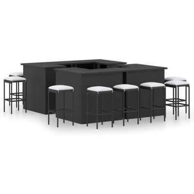 VIDAXL Set Bar Da Giardino 16 Pz Con Cuscini In Polyrattan Nero VIDAXL Set Bar Da Giardino 16 Pz Con Cuscini In Polyrattan Nero