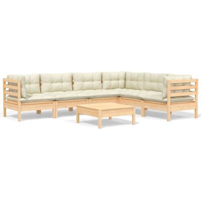 VIDAXL Set Divani Da Giardino 7 Pz Con Cuscini Crema In Massello Di Pino VIDAXL Set Divani Da Giardino 7 Pz Con Cuscini Crema In Massello Di Pino
