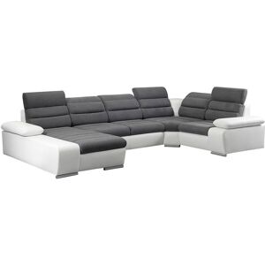 Unique Divano Letto Angolare Panoramico In Tessuto E Similpelle Bicolore Grigio E Bianco - Angolo A Sinistra - Boileau Unique Divano Letto Angolare Panoramico In Tessuto E Similpelle Bicolore Grigio E Bianco - Angolo A Sinistra - Boileau