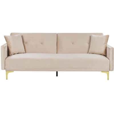 Beliani Divano Letto Beige Velluto 3 Posti - Sofa Bed Beliani Divano Letto Beige Velluto 3 Posti - Sofa Bed