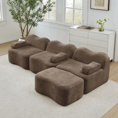KELLANY Sofa Modulare L-shaped Per 3 Persone Senza Ossa Con 1 Ottomano, Schiuma Ad Alta Densità 32d, Forma Ondulata, Seduta Profonda, Cuscino Bracciolo Mobile, Per Soggiorno, Marrone KELLANY Sofa Modulare L-shaped Per 3 Persone Senza Ossa Con 1 Ottomano, Schiuma Ad Alta Densità 32d, Forma Ondulata, Seduta Profonda, Cuscino Bracciolo Mobile, Per Soggiorno, Marrone