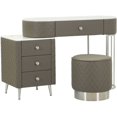 KENDRA HOME Toeletta Sharon Grigia Con Puff, Gambe Argento KENDRA HOME Toeletta Sharon Grigia Con Puff, Gambe Argento