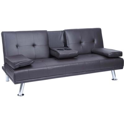 DÉCOSHOP26 Divano Trasformabile A 3 Posti Con Portabicchieri A Scomparsa Schienale Regolabile 166 X 97 Cm Similpelle Marrone 040010967 DÉCOSHOP26 Divano Trasformabile A 3 Posti Con Portabicchieri A Scomparsa Schienale Regolabile 166 X 97 Cm Similpelle Marrone 040010967