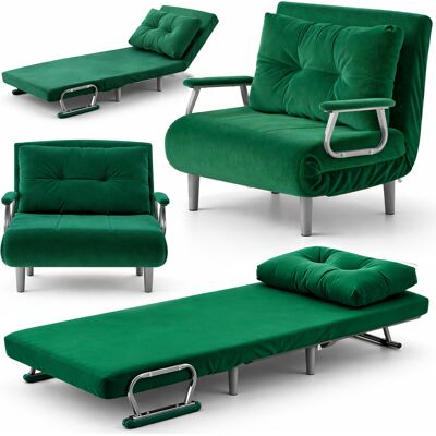 BAKAJI Poltrona Divano Letto Singolo Reclinabile Verde Rivestimento In Velluto A Coste BAKAJI Poltrona Divano Letto Singolo Reclinabile Verde Rivestimento In Velluto A Coste