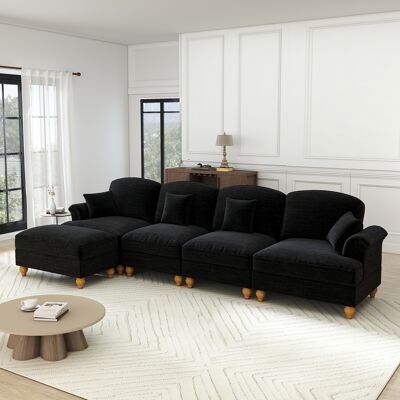 KELLANY Classico Divano Modulare A L A 4 Posti In Ciniglia Con Braccioli A Imbuto, Grembiule Arricciato Removibile, Gambe A Fuso E Pouf Mobile – Seduta Profonda E Comoda Per Il Soggiorno, Schw KELLANY Classico Divano Modulare A L A 4 Posti In Ciniglia Con Braccioli A Imbuto, Grembiule Arricciato Removibile, Gambe A Fuso E Pouf Mobile – Seduta Profonda E Comoda Per Il Soggiorno, Schw
