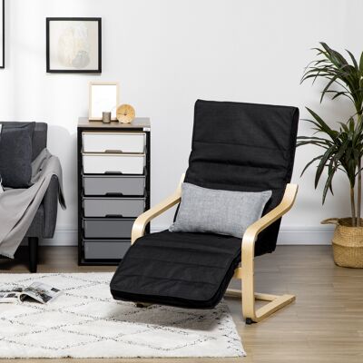 PZCC Poltrona Relax Per Comfort E Relax Con Poggiapiedi Regolabile E Removibile, 94 X 66,5 X 100 Cm, Legno Massello, Nera. PZCC Poltrona Relax Per Comfort E Relax Con Poggiapiedi Regolabile E Removibile, 94 X 66,5 X 100 Cm, Legno Massello, Nera.