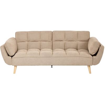 BELIANI Divano Letto 3 Posti In Tessuto Con Gambe In Legno Schienale Intrecciato E Imbottitura Biscuit Idrorepellente Marrone Chiaro Asby BELIANI Divano Letto 3 Posti In Tessuto Con Gambe In Legno Schienale Intrecciato E Imbottitura Biscuit Idrorepellente Marrone Chiaro Asby