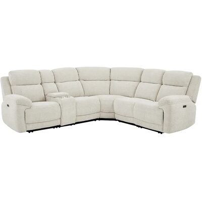 Unique Divano Angolare Relax Elettrico Con Ripiano In Tessuto Melange Beige - Keluno Unique Divano Angolare Relax Elettrico Con Ripiano In Tessuto Melange Beige - Keluno