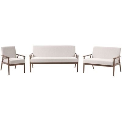 BELIANI Set Salotto 3 Posti 2 Posti E Poltrona Rivestimento In Poliestere Struttura In Legno Beige E Marrone Scuro Esrum BELIANI Set Salotto 3 Posti 2 Posti E Poltrona Rivestimento In Poliestere Struttura In Legno Beige E Marrone Scuro Esrum