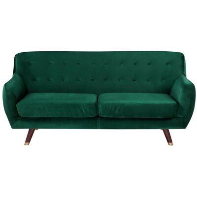 BELIANI - Divano Velluto Verde 3 Posti Schienale Imbottito Con Bottoni Gambe Legno Bodo BELIANI - Divano Velluto Verde 3 Posti Schienale Imbottito Con Bottoni Gambe Legno Bodo