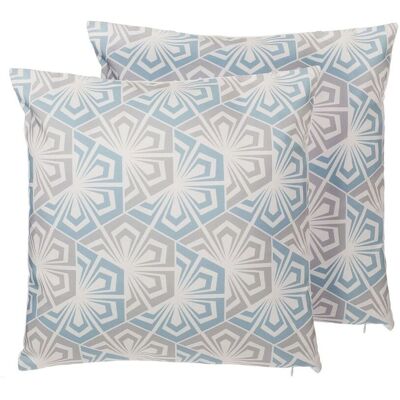 Beliani Set di 2 Cuscini Decorativi - Motivo Geometrico Floreale Blu e Grigio 45 x 45 cm Beliani Set di 2 Cuscini Decorativi - Motivo Geometrico Floreale Blu e Grigio 45 x 45 cm