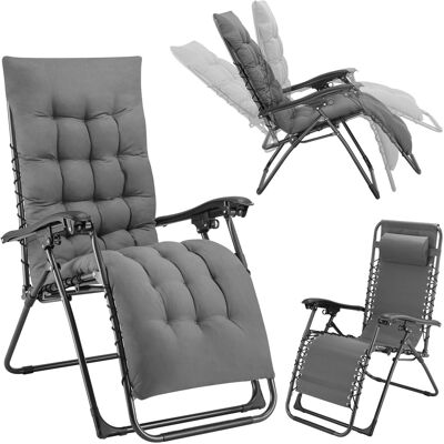 BAKAJI Poltrona Da Giardino Con Cuscino Imbottito Struttura Acciaio Pieghevole Grigio Relax BAKAJI Poltrona Da Giardino Con Cuscino Imbottito Struttura Acciaio Pieghevole Grigio Relax