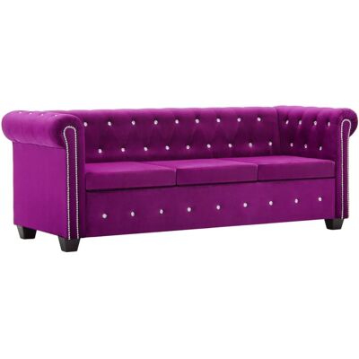 VIDAXL Divano Chesterfield A 3 Posti In Velluto 199x75x72 Cm Viola VIDAXL Divano Chesterfield A 3 Posti In Velluto 199x75x72 Cm Viola
