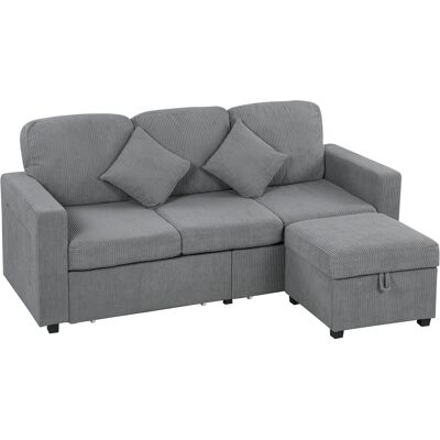 OEM Divano 3 Posti Modulare Con Pouf Contenitore In Velluto A Coste, 196x139x85 Cm, Grigio Chiaro OEM Divano 3 Posti Modulare Con Pouf Contenitore In Velluto A Coste, 196x139x85 Cm, Grigio Chiaro