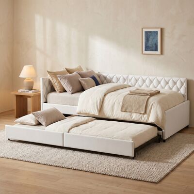 LONELYO Divano Letto 90x200 Cm Con Letto Estraibile, Letto Singolo In Velluto, Design Trapuntato, Beige LONELYO Divano Letto 90x200 Cm Con Letto Estraibile, Letto Singolo In Velluto, Design Trapuntato, Beige