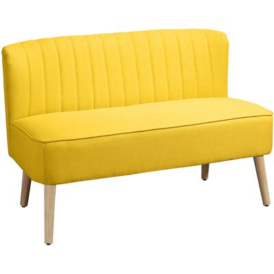 OEM Divano 2 Posti In Tessuto Effetto Lino Senza Braccioli Con Gambe In Legno, 117x56.5x77 Cm, Giallo OEM Divano 2 Posti In Tessuto Effetto Lino Senza Braccioli Con Gambe In Legno, 117x56.5x77 Cm, Giallo