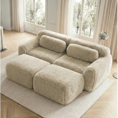 BEAOK Sofa Modulare In Colore Khaki Chiaro, Con 2 Ottomane, Senza Montaggio, In Morbido Tessuto Peluche,204x179x73 Cm BEAOK Sofa Modulare In Colore Khaki Chiaro, Con 2 Ottomane, Senza Montaggio, In Morbido Tessuto Peluche,204x179x73 Cm