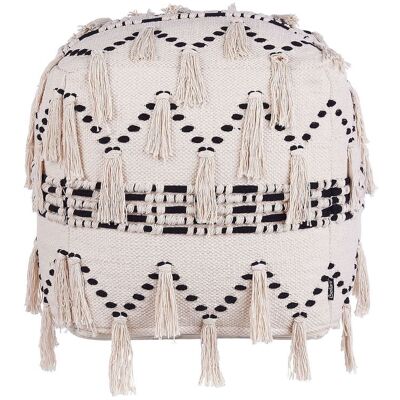 Pouffe Beliani - Cotone 50x50cm Beige con Frange Nere - Pouffe Pouffe Beliani - Cotone 50x50cm Beige con Frange Nere - Pouffe
