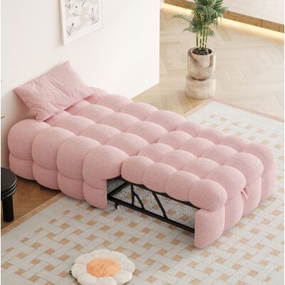 MEUBLIV Puff Letto 183 X 76 Cm Rosa In Teddy, 2 In 1 Trasformabile In Divano MEUBLIV Puff Letto 183 X 76 Cm Rosa In Teddy, 2 In 1 Trasformabile In Divano