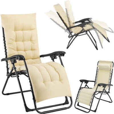 BAKAJI Poltrona Da Giardino Con Cuscino Imbottito Struttura Acciaio Pieghevole Beige Relax BAKAJI Poltrona Da Giardino Con Cuscino Imbottito Struttura Acciaio Pieghevole Beige Relax