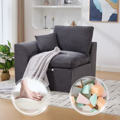 SOLKVUNZA Poltrona Relax 101 X 102,5 X 84 Cm - Design Scandinavo Con Cuscino - Per Soggiorno, Camera E Ufficio - Velluto A Coste - Grigio SOLKVUNZA Poltrona Relax 101 X 102,5 X 84 Cm - Design Scandinavo Con Cuscino - Per Soggiorno, Camera E Ufficio - Velluto A Coste - Grigio